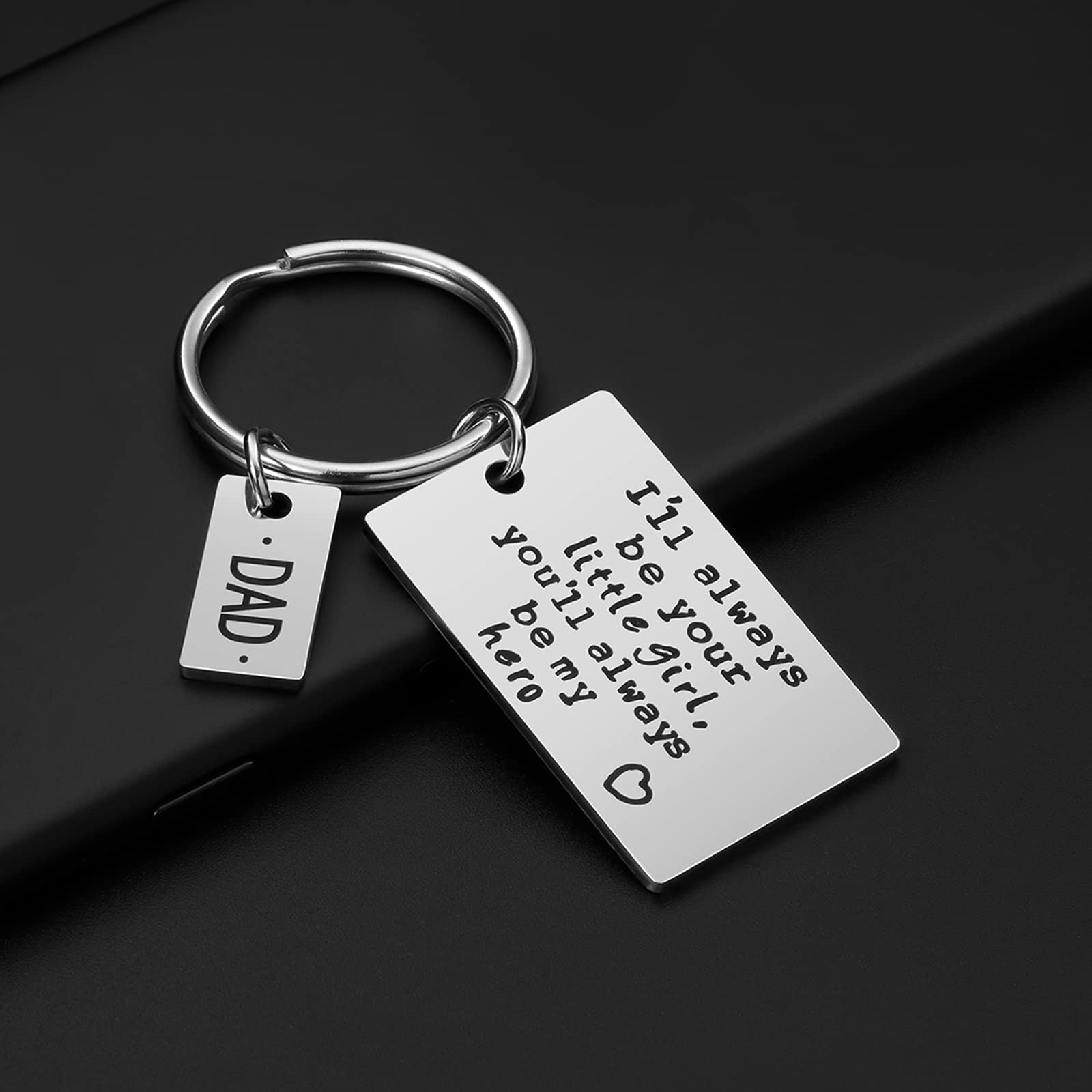 Father’s Day Gift - Dad Gift from Daughter for Birthday, I'll Always Be Your Little Girl, You Will Always Be My Hero Keychain, Stainless Steel