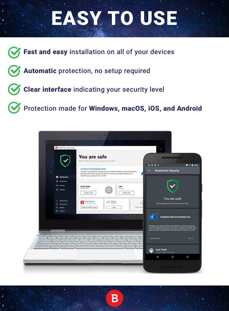 Bitdefender Total Security 2024 – Complete Antivirus and Internet Security Suite – 5 Devices | 2 year Subscription | PC/Mac | Activation Code by Mail