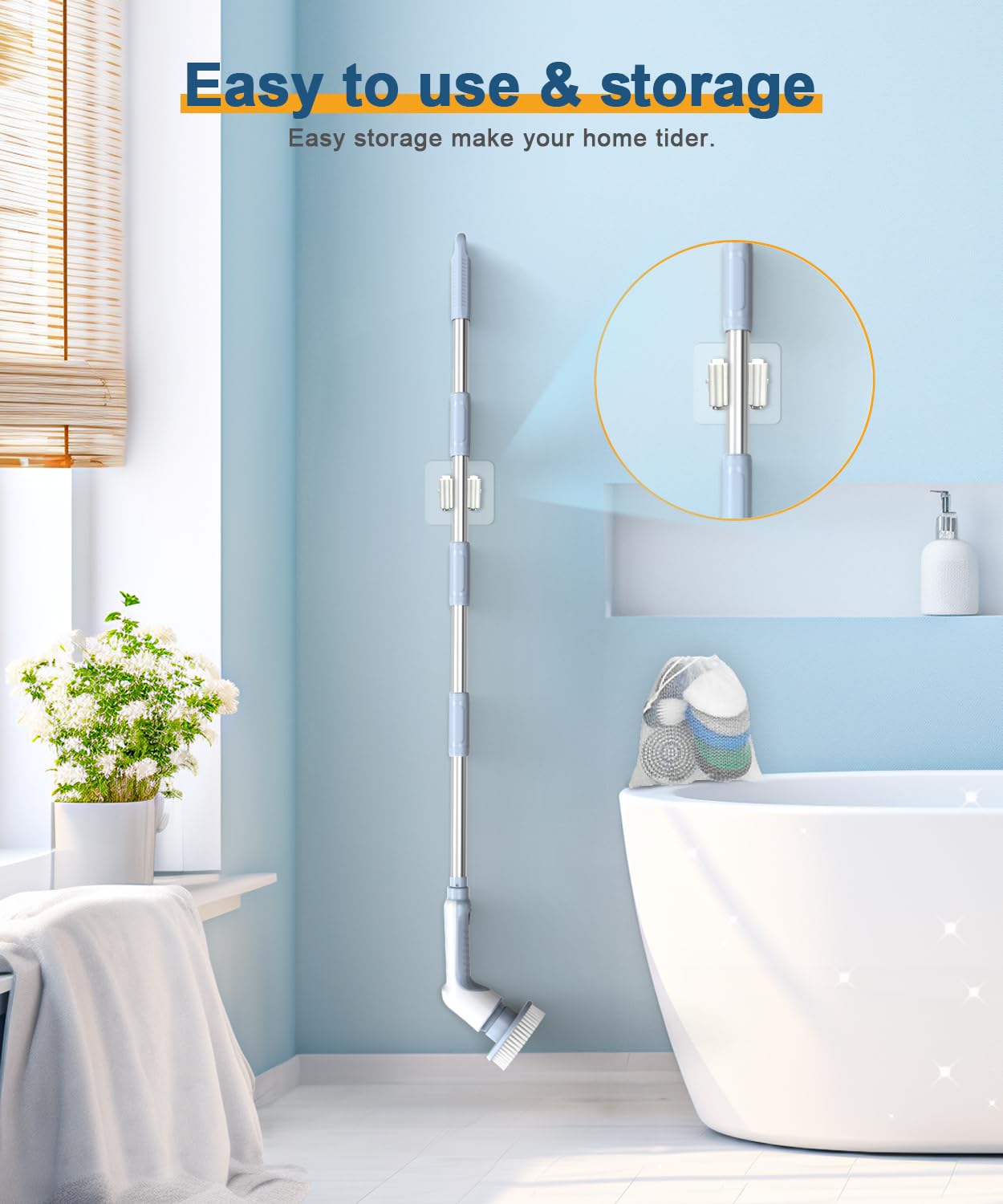 Airpher Electric Spin Scrubber, 2024 Upgraded IPX8 Cordless Cleaning Brush with 9 Replaceable Brush Heads, Detachable as Short Handle, Shower Cleaning Scrubber for Bathroom Tub (Gray)