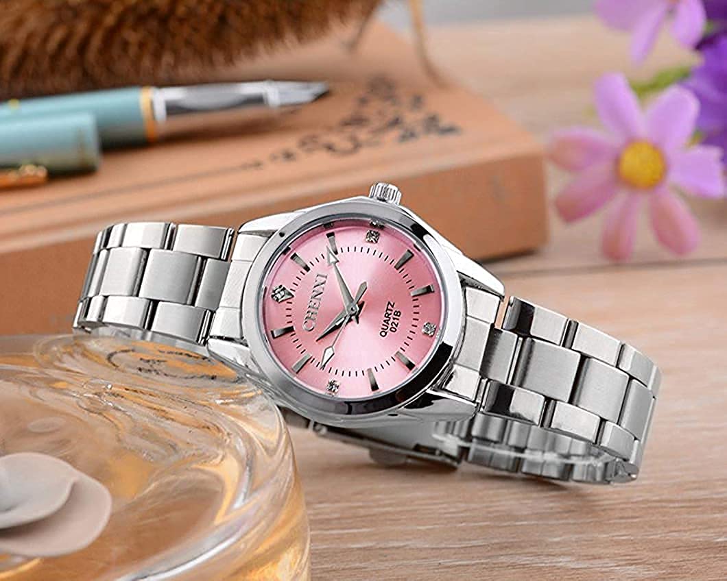 Watches for Women Analog Quartz Silver Stainless Steel Watches Luminous Waterproof Ladies Dress Watch (021pink)