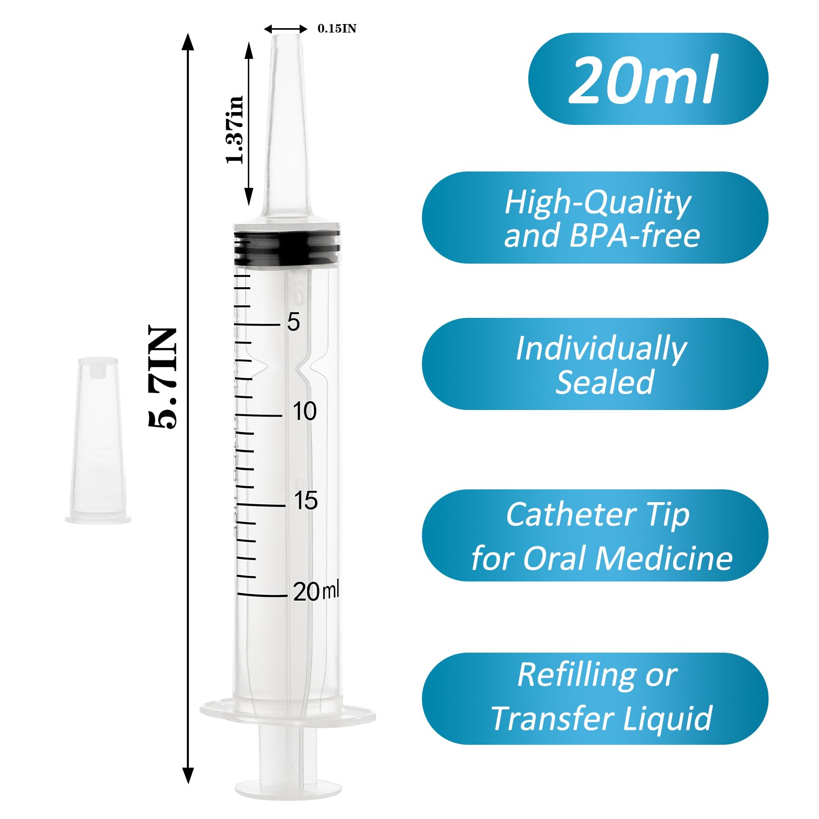 20ml Plastic Syringe with Cap, Syringes without Needle for Liquid, Scientific Labs, Measurement, Pet Feeding ,Ink Refilling ,Oil or Glue Applicator (3 Pack)