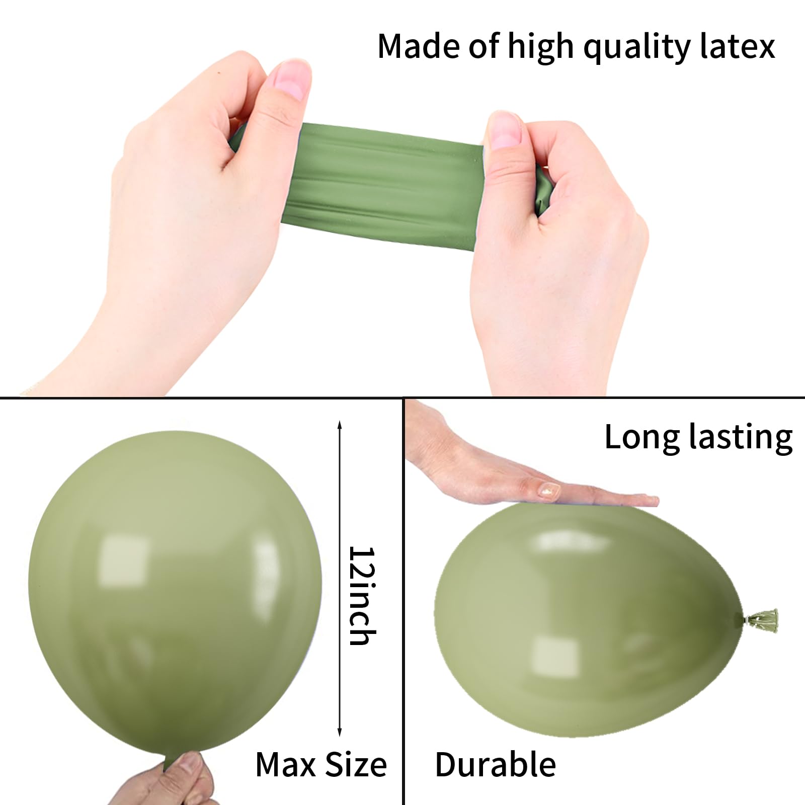 Cudory Sage Green Balloons Set, 60 Count, 12 Inch, Metallic Gold & Matte White, Retro Avocado Green & Confetti Gold, For Birthday Party, Baby Shower, Wedding Decoration