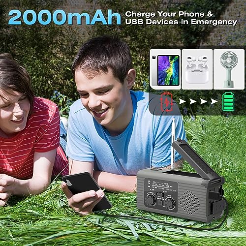 NITIGO Emergency Radio Hand Crank Radio USB Charged Portable Power Bank with Solar Charging, SOS Alarm, AM/FM/NOAA Rdios, 180° Rotate Reading Lamp, LED Flashlight for Camping, Home, Outdoor Emergency