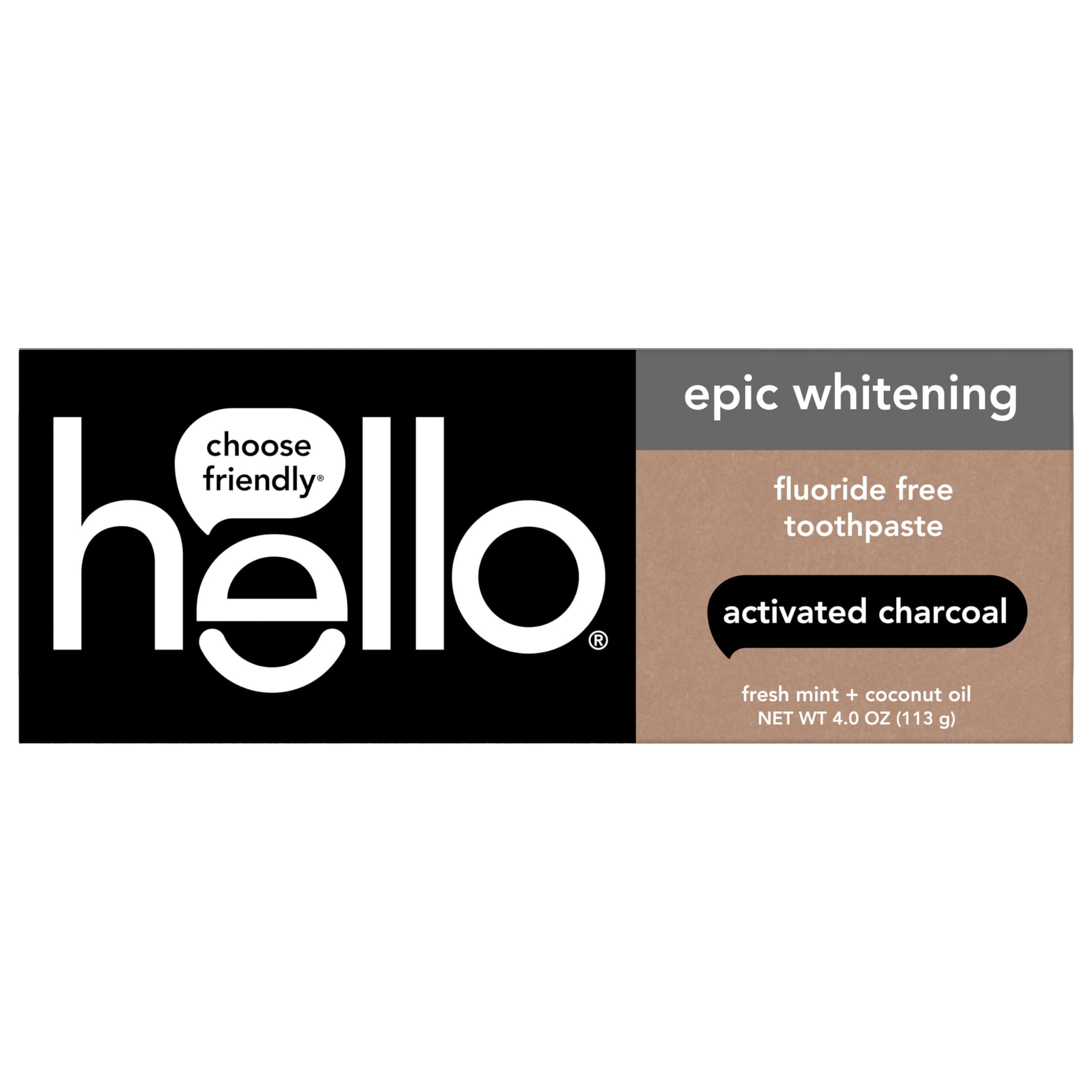 hello Activated Charcoal Epic Whitening Fluoride Free Toothpaste, Fresh Mint + Coconut Oil, Vegan & SLS Free