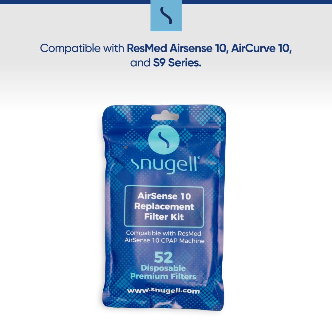 Disposable Replacement CPAP Filters by Snugell (52-Pack) - Compatible with Resmed Airsens 10, Aircurve 10-S9 Series - One Year Supply - for Home and Travel Use