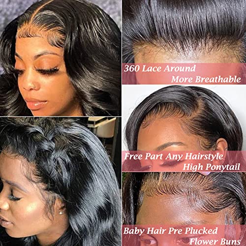 Doaburu 360 Lace Front Wigs Human Hair,14 inch Body Wave Transparent Full Lace Wigs Pre Plucked With Baby Hair,Can Make Ponytail and Buns,150% Density Remy Human Hair for Women