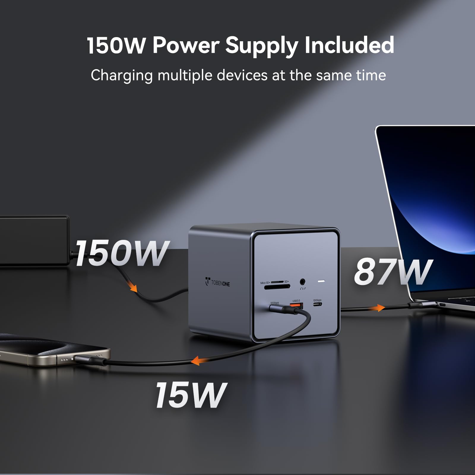TobenONE USB C Docking Station Dual/Triple Monitor, USB C Dock with 150W Power Adapter, 2 HDMI, DP, 2 USB-C 3.2, 5 USB, SD 4.0/TF, RJ45, Laptop Docking Station for Dell/HP/Lenovo/Surface/Chromebook