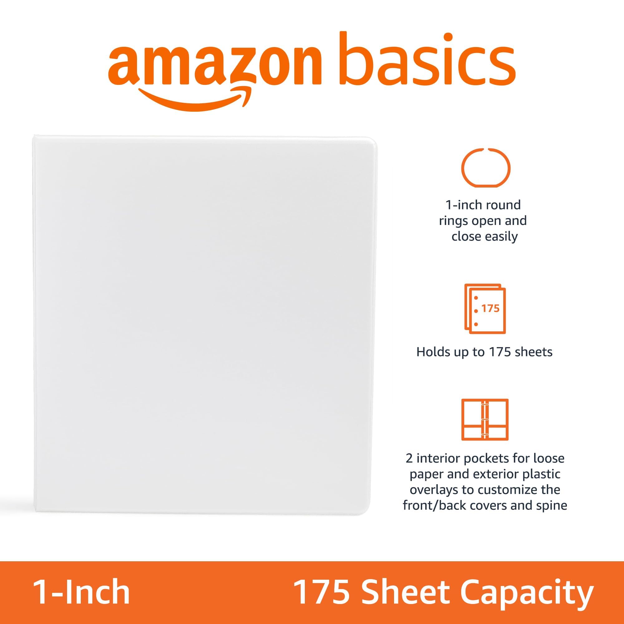 Amazon Basics 3-Ring Binder, 1-Inch - White 1 Pack