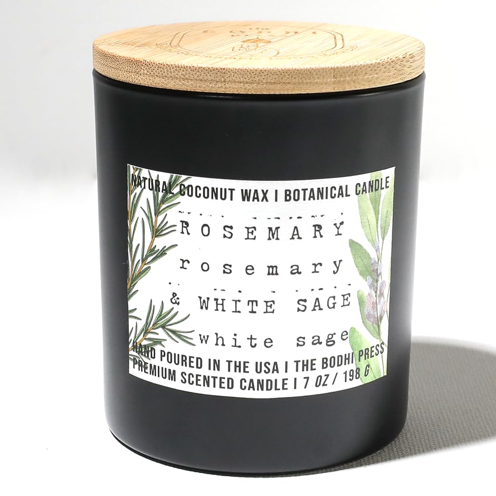 The Bodhi Press Rosemary & Sage Candle, Premium Handmade Scented Candles in Glass Jar | White Sage Candles, Long Lasting Natural Coconut Wax Candle for Aromatherapy, Housewarming Gifts - 198 Grm/7 oz