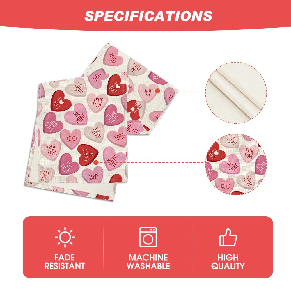 Artoid Mode Pink Ture Love Heart Valentine's Day Table Runner, Seasonal Kitchen Dining Table Decoration for Home Party Decor 13x72 Inch