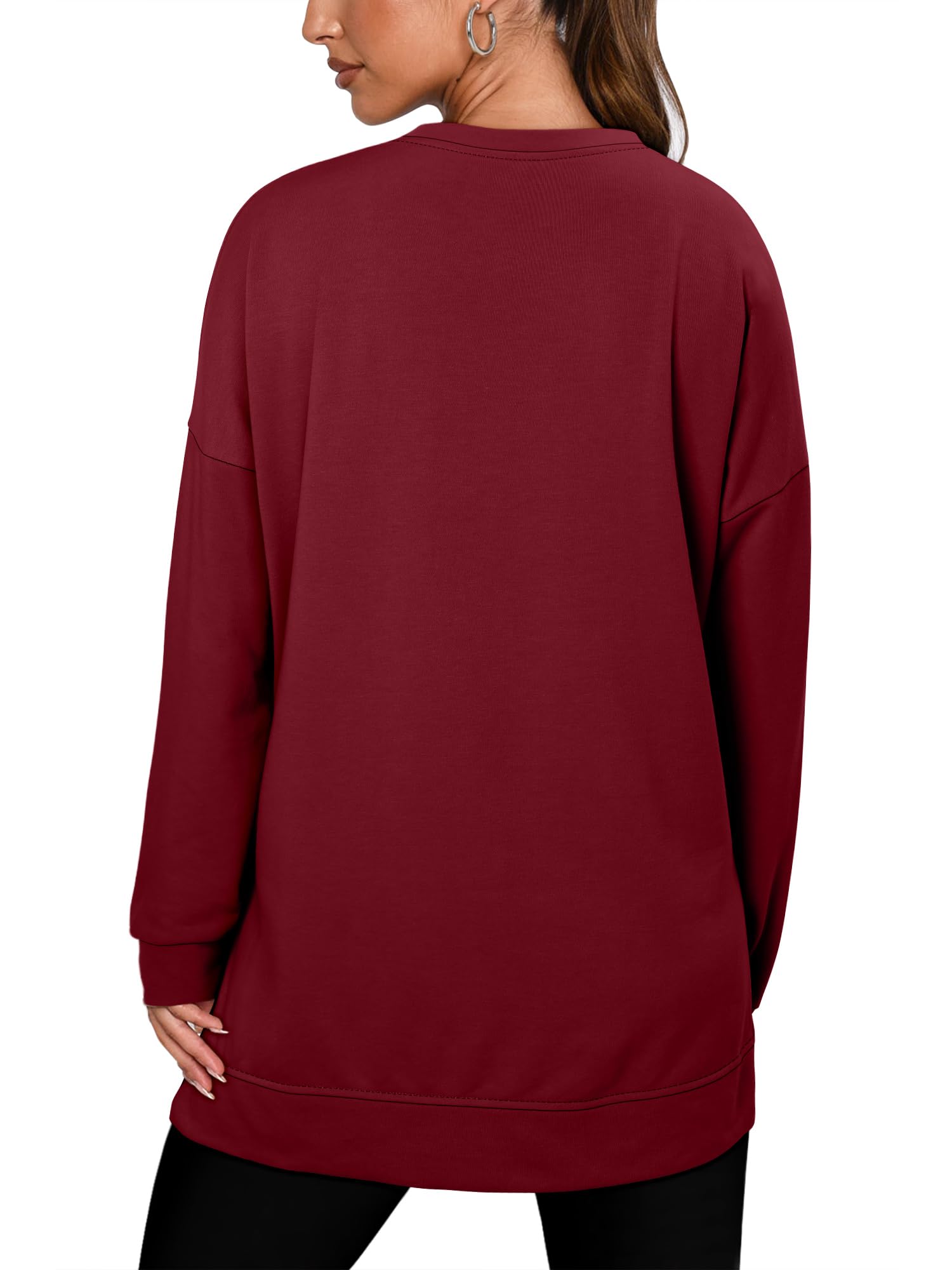 BETTE BOUTIK pocket Sweatshirt Womens Tops and Blouses Long Tops with Side Slits for Women Long Sleeve Sweatshirts WineRed Medium