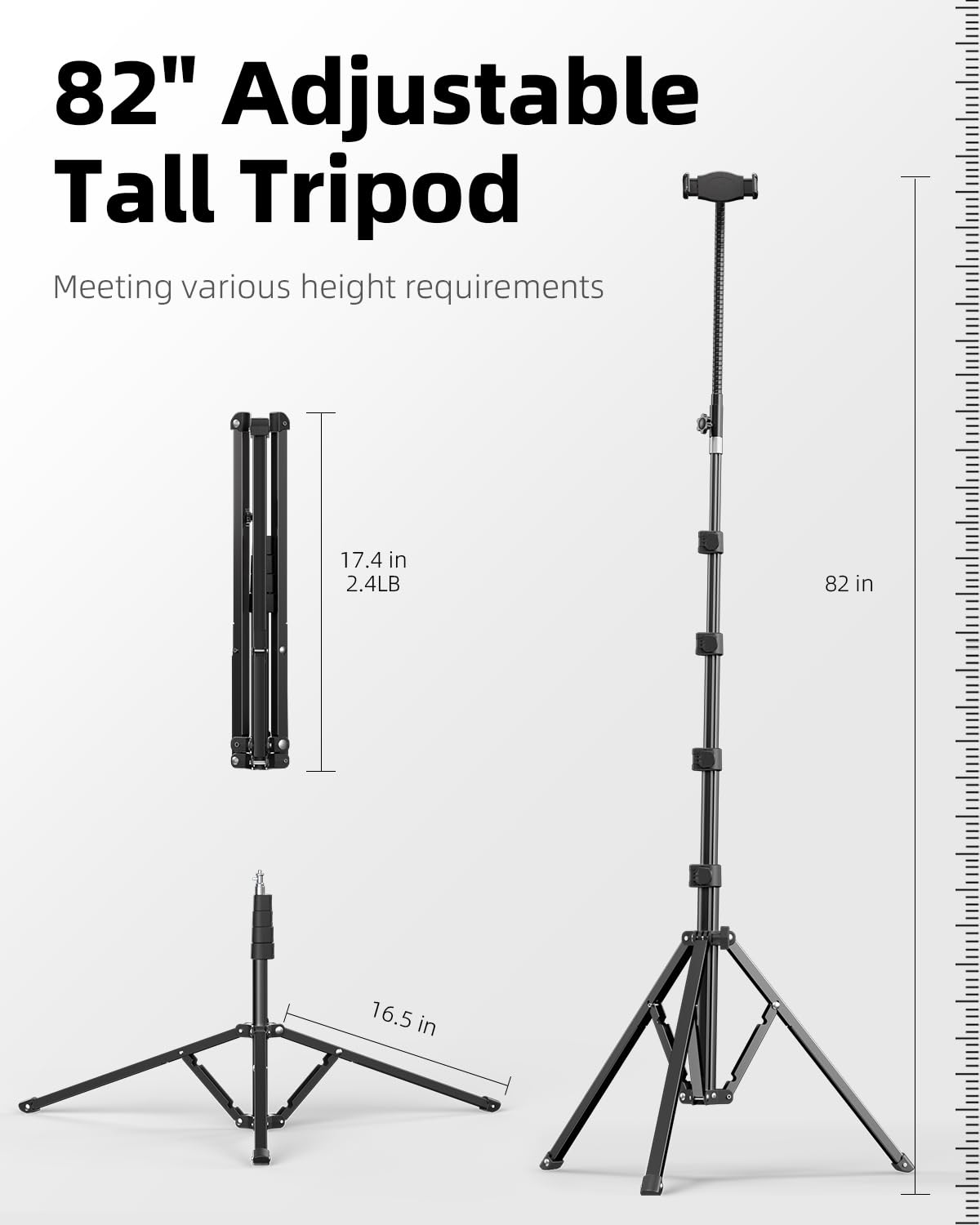 Weilisi 82" Tall Heavy Duty Phone Stand for Recording, Phone Tripod Stand with 15" Adjustable Gooseneck, Overhead Selfie Tripod for iPhone/iPad/Android for Recording/Live Streaming/Watching/Cooking