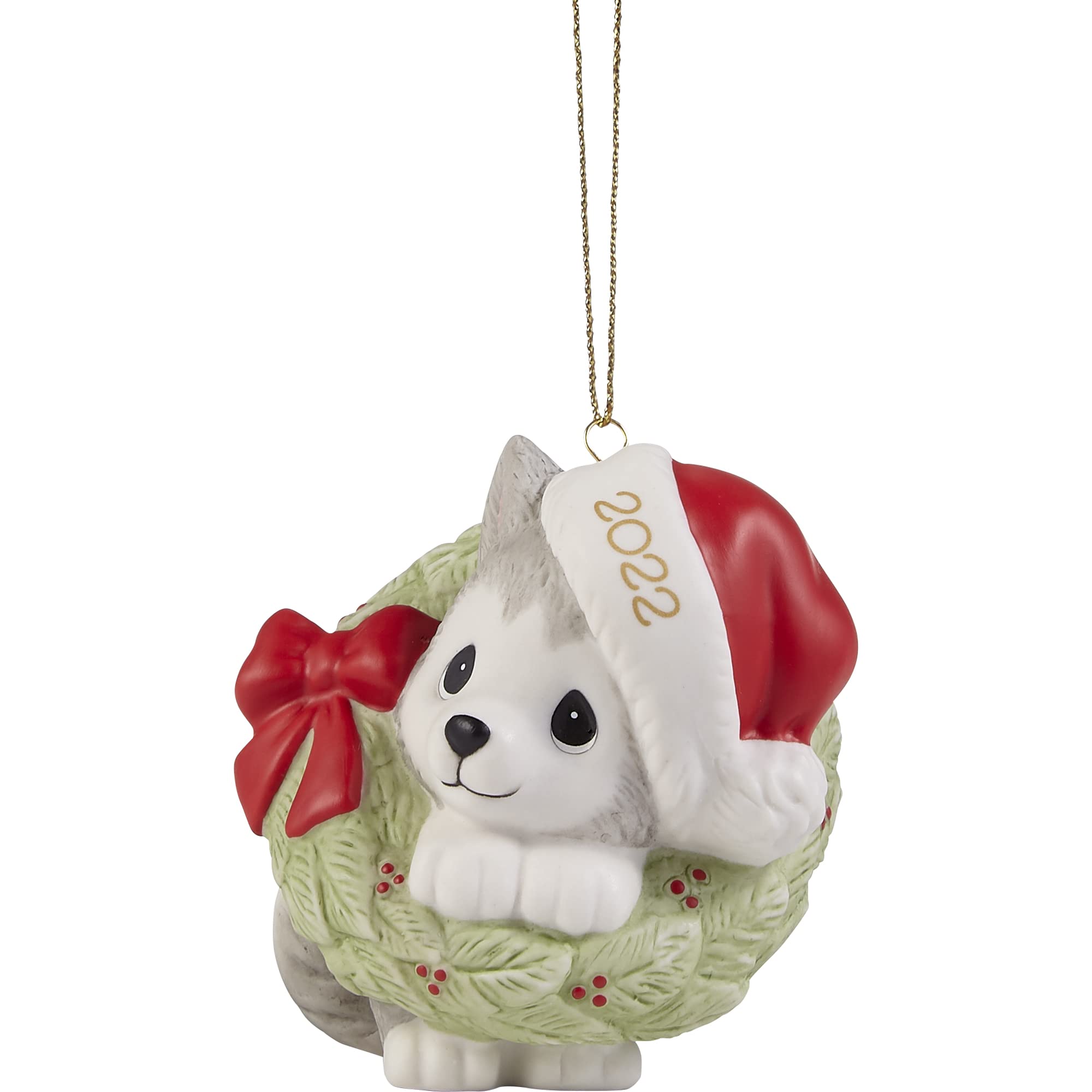 Precious Moments 221008 Wreathed in Christmas Joy 2022 Dated Dog Bisque Porcelain Ornament