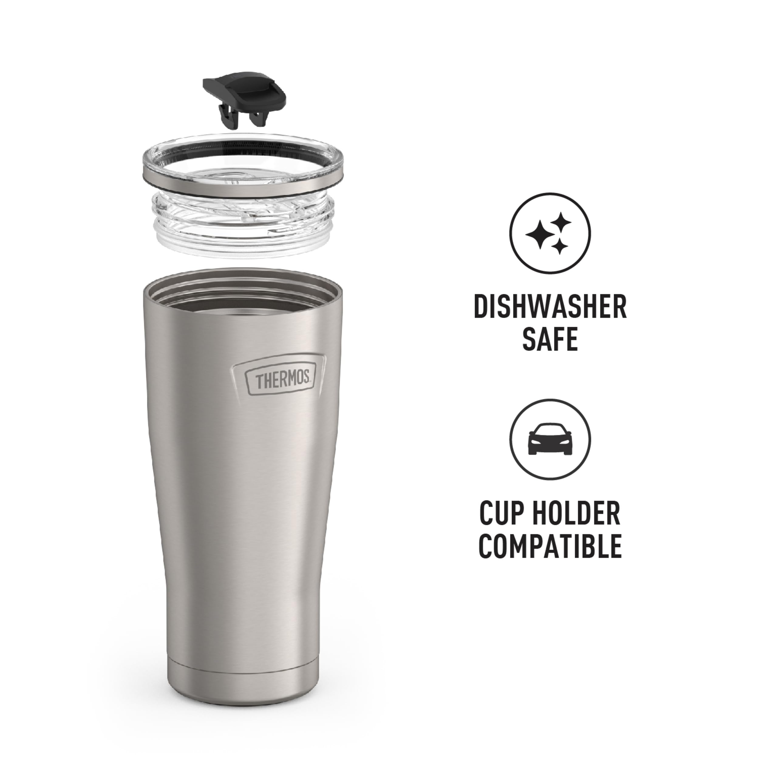 THERMOS ICON SERIES Stainless Steel Cold Tumbler with Slide Lock, 24 Ounce, Matte Stainless Steel