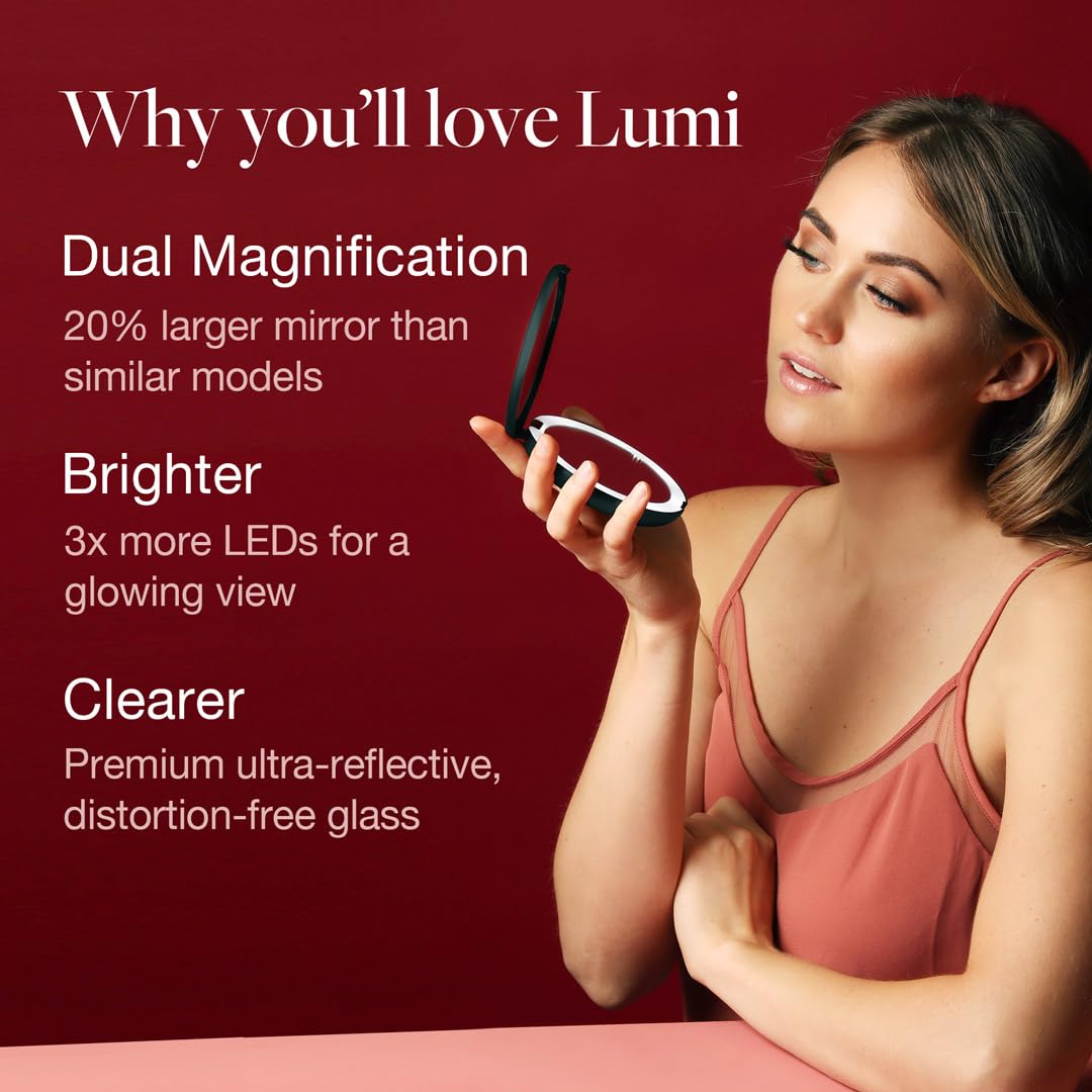 Fancii LED Lighted Travel Makeup Mirror, 1x/10x Magnification - Daylight LED, Compact, Portable, Large 5" Wide Illuminated Folding Mirror (Lumi) Rose Gold