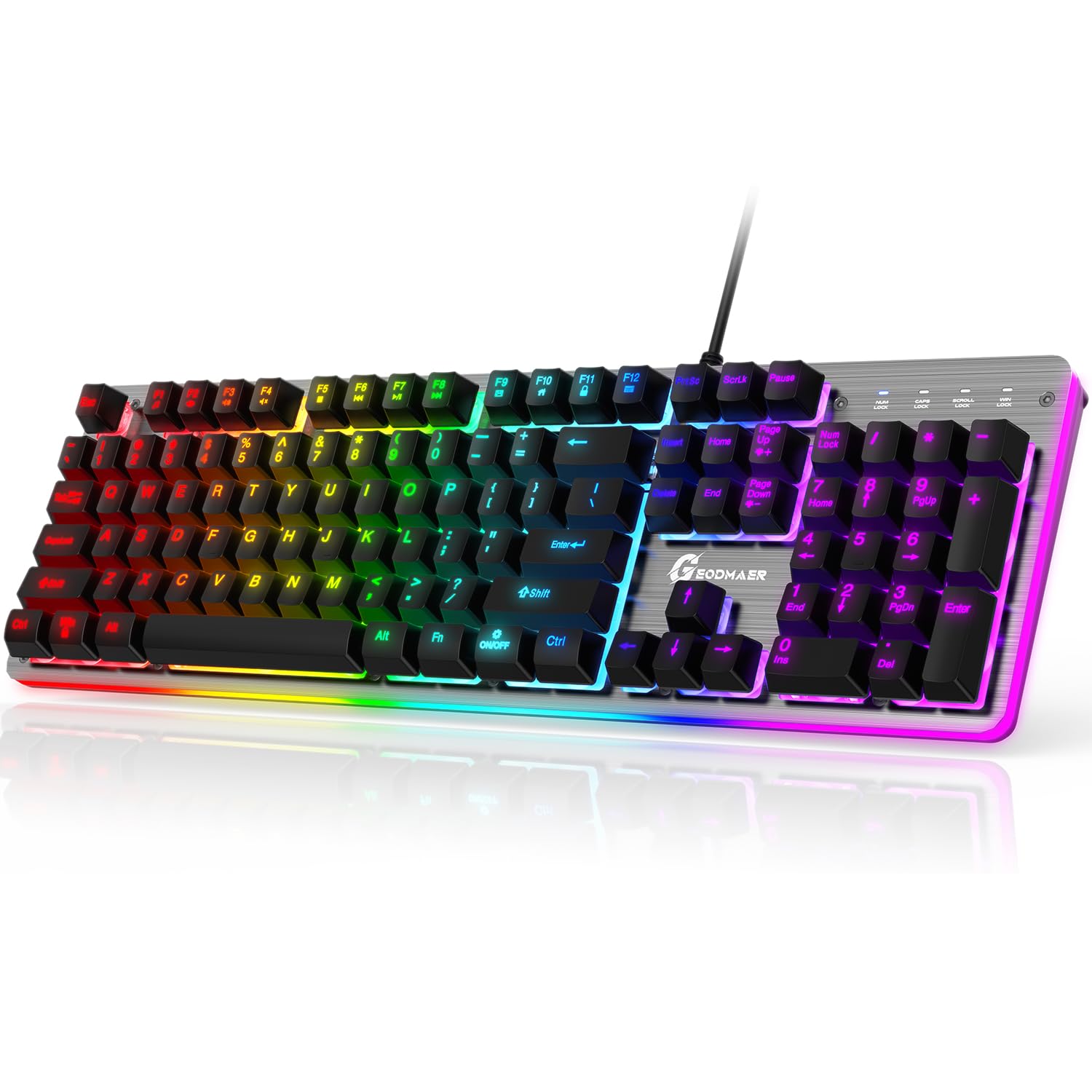 GEODMAER RGB Backlit Gaming Keyboard, 104 Keys Wired Gaming Keyboard, 8-Zone RGB Illumination, Metal Top Cover, Programmable Macro Full Size Gaming Keyboard for PC Laptop Mac Xbox