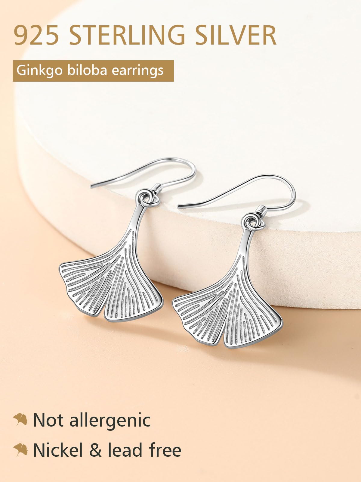 FindChic 925 Sterling Silver Earrings Drop Earrings for Women Cute Ginkgo Leaf Hypoallergenic Fun Earrings Floral Jewelry Gift