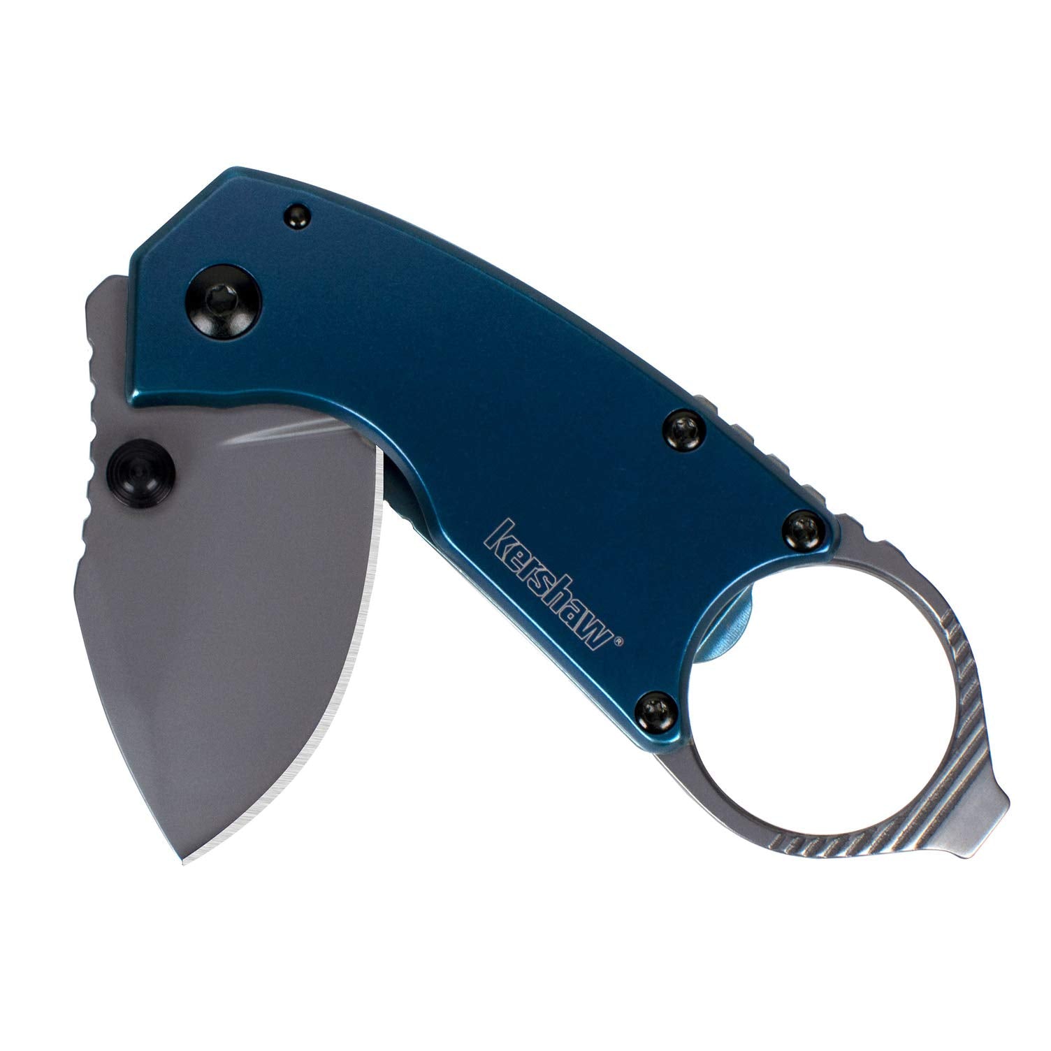 Kershaw Antic Folding Pocket Knife; 1.75-Inch 8Cr13MoV Stainless Steel Bead Blasted Blade, Stainless Steel PVD Coated Handle, Manual Opening, Bottle Opener and Flat Head Screwdriver (8710), Navy