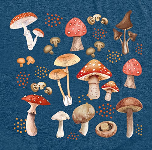 MAIHUN Mushrooms Shirts for Women Mycology Tshirt Fungi Lover Tee Mushroom Graphic Short Sleeve Blue