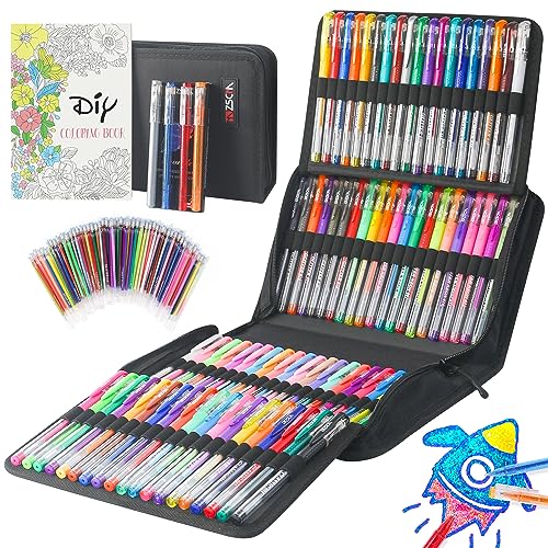 202 Pack Gel Pen For Adults Coloring Books, 104 Artist Pens Include 100 Colored Pens, 4 Metallic Sparkle Pens With 98 Refills, Fine Tip Metallic Gel Pen for Drawing Journaling Craft Art Supplies