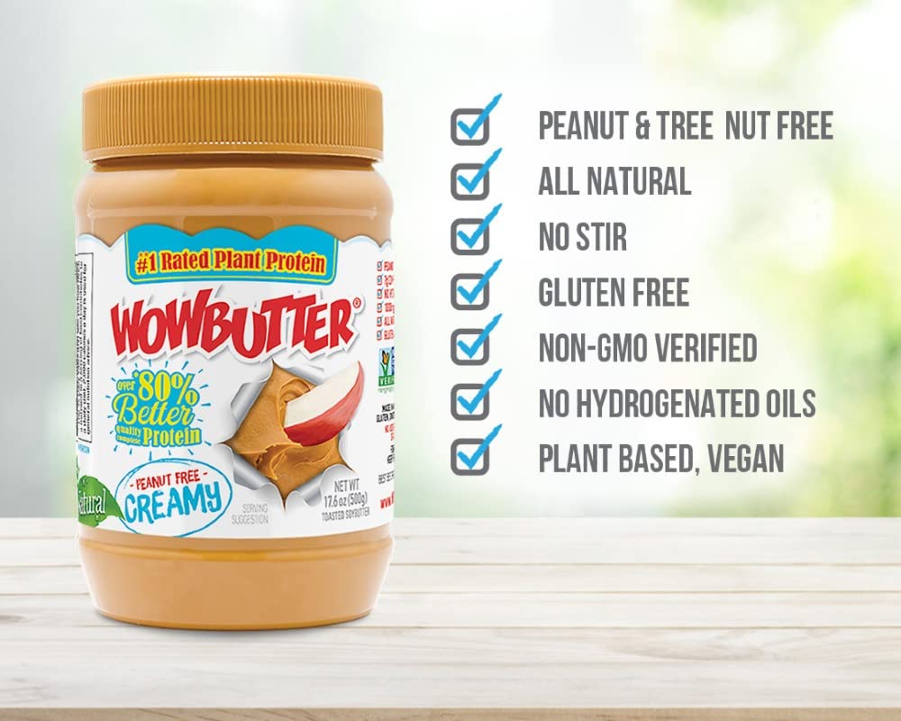 WOWBUTTER Natural Peanut Free Creamy 1.1lb Jars, 1 Count, (Pack of 2)