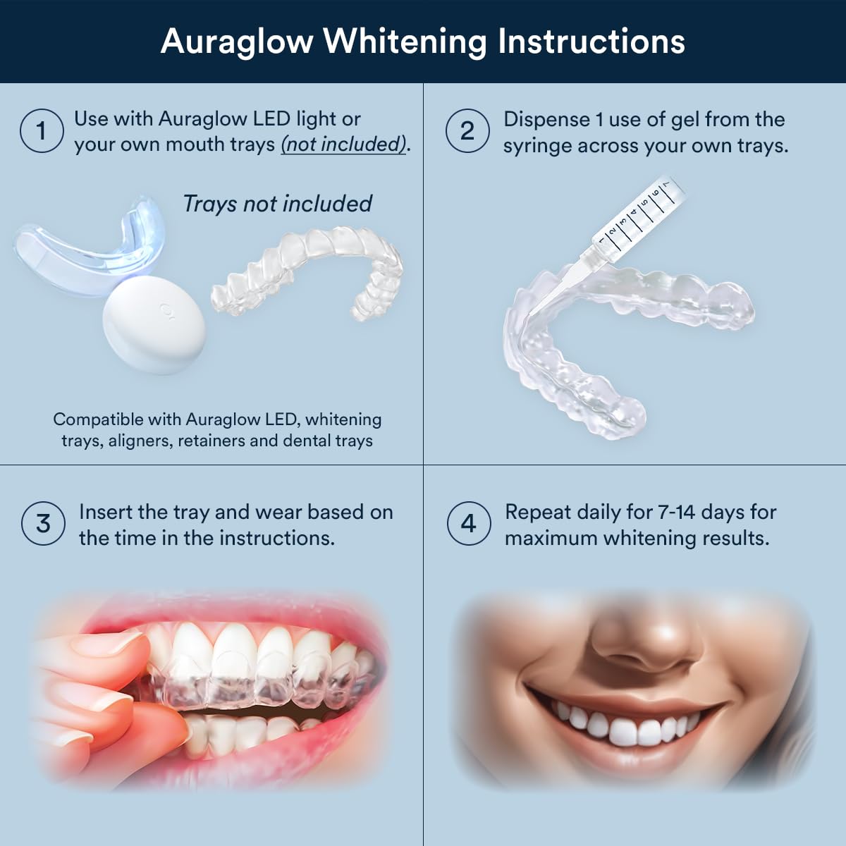 Auraglow 44% Teeth Whitening Gel Syringe Refill Pack, 44% Carbamide Peroxide, (3X) 5ml Syringes, 30 Whitening Treatments