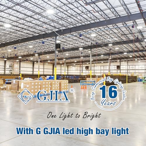 G GJIA LED High Bay Light Super Bright Dimmable AC100-277V 5000K DLC/ETL Listed Lights with US Plug High Bay LED Light Warehouse Workshop