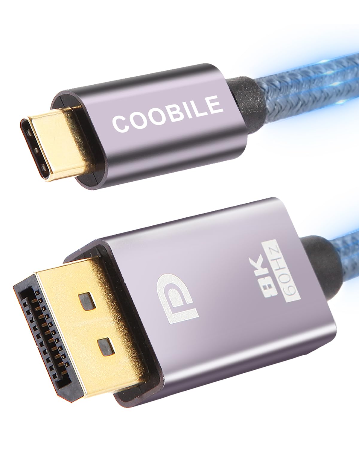 COOBILE USB 3.1 Gen2 Type C to DisplayPort 1.4 Cable [8K@60Hz, 4K@144Hz, 2K@240Hz], [32.4 Gbps, Thunderbolt 4/3 Compatible] for Odyssey G8 G9 MacBook Pro M2 M3, iPhone 15 Pro Max (6.6 Feet)