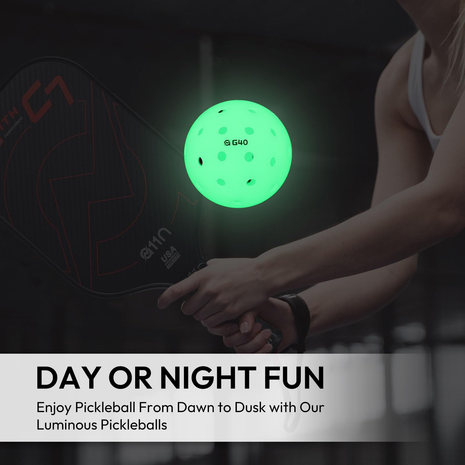 A11N Luminous Pickleballs - High Visibility, Light Up Outdoor Pickleball Balls for Nighttime- Durable and Fun Glow in The Dark Pickleball- Mix Color & Green