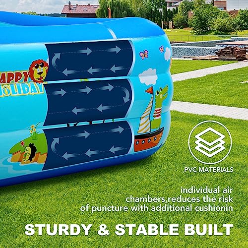 Inflatable Swimming Pools with Pump, Oversized 120" x 72" x 22" Thickened Blow up Kiddie Pool for Kids & Adults, Above Ground Swimming Pool for Outdoor, Garden, Backyard, Water Party -Printed