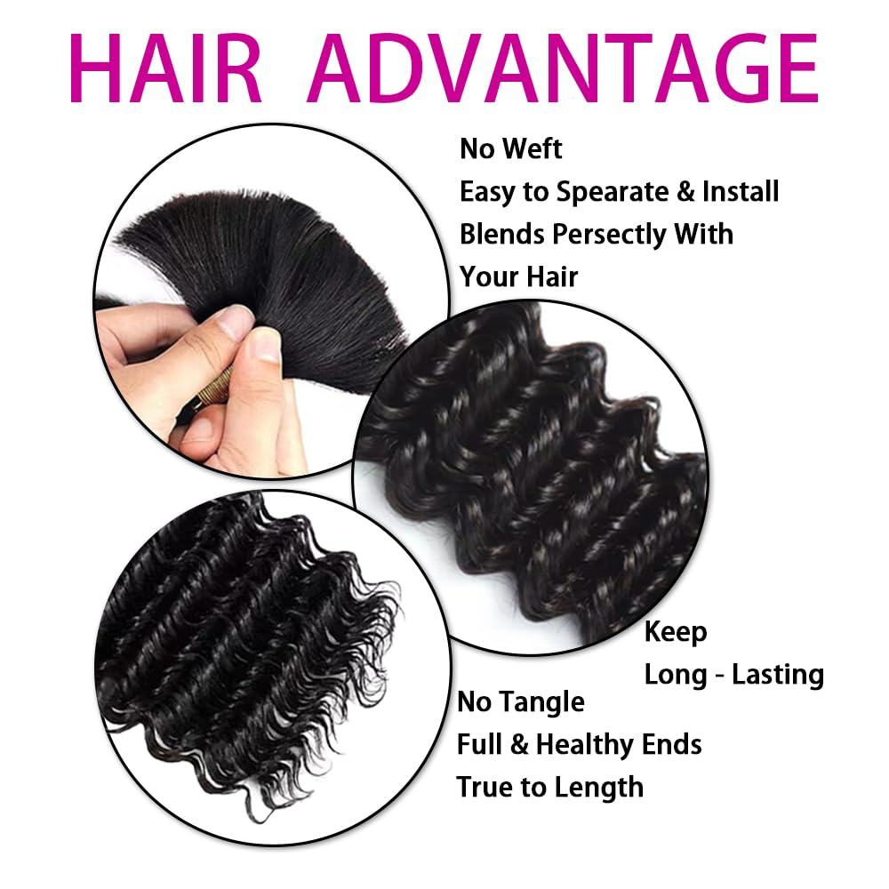 Human Braiding Hair 50g 22 Inch Deep Wave Bulk Human Hair for Braiding No Weft Bundle 12A Brazilian Virgin Curly Human Hair Extensions for Boho Braids Wet and Wavy Human Hair Braiding Hair