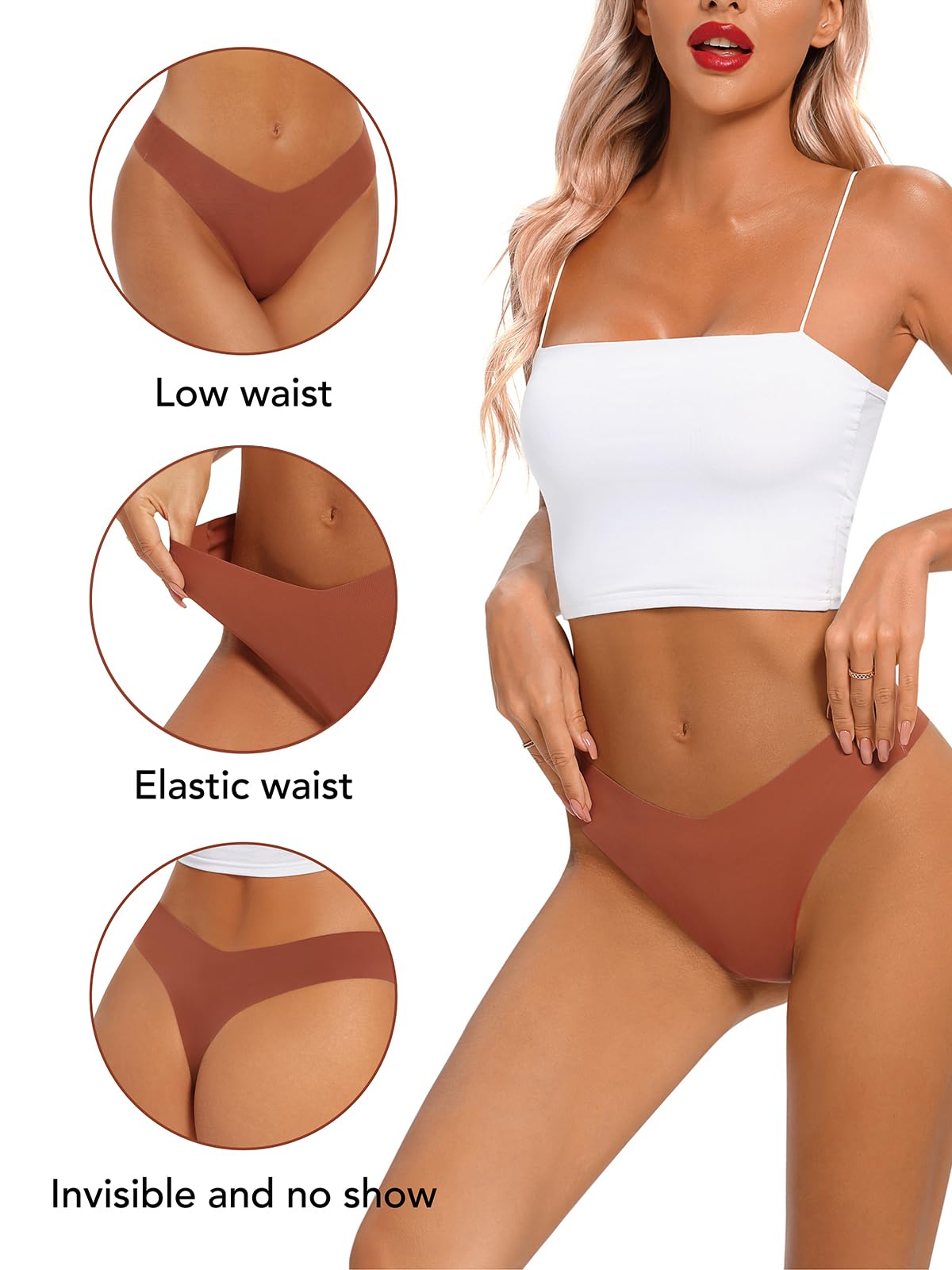 tichers Seamless Thongs for Women No Show Thong V-waisted Stretch Breathable Sexy Panties Underwear 6 Pack