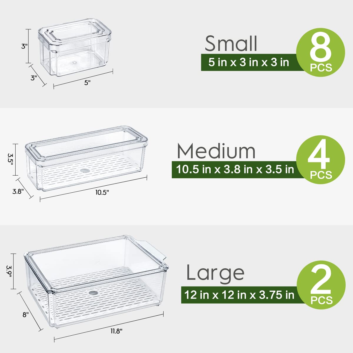 ZIJUND 14 Pack Fridge Organizer, Stackable Refrigerator Organizer Bins with Lids, BPA-Free Fridge Organizers and Storage Containers for Fruit, Vegetable, Food, Drinks, Cereals, Clear