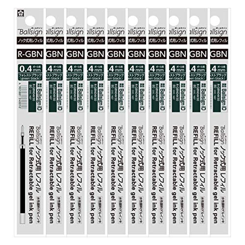 Sakura Craypas R-GBN04#30(10) Ballpoint Pen Refill, Ball Sign, iD, 0.02 inches (0.4 mm), Forest Black, 10 Pieces