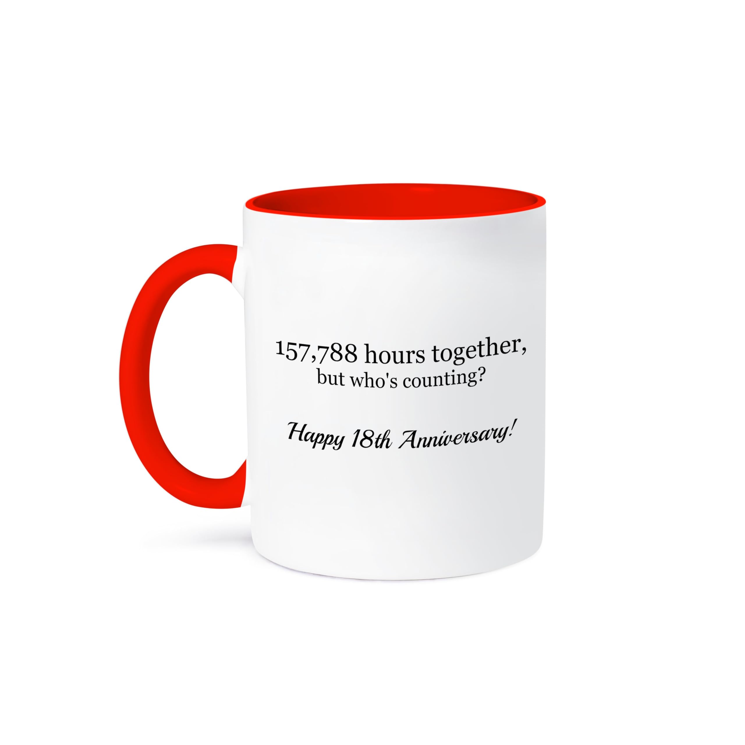 3dRose Happy 18Th Anniversary-157788 Hours Together Ceramic Mug, 1 Count (Pack of 1), Red