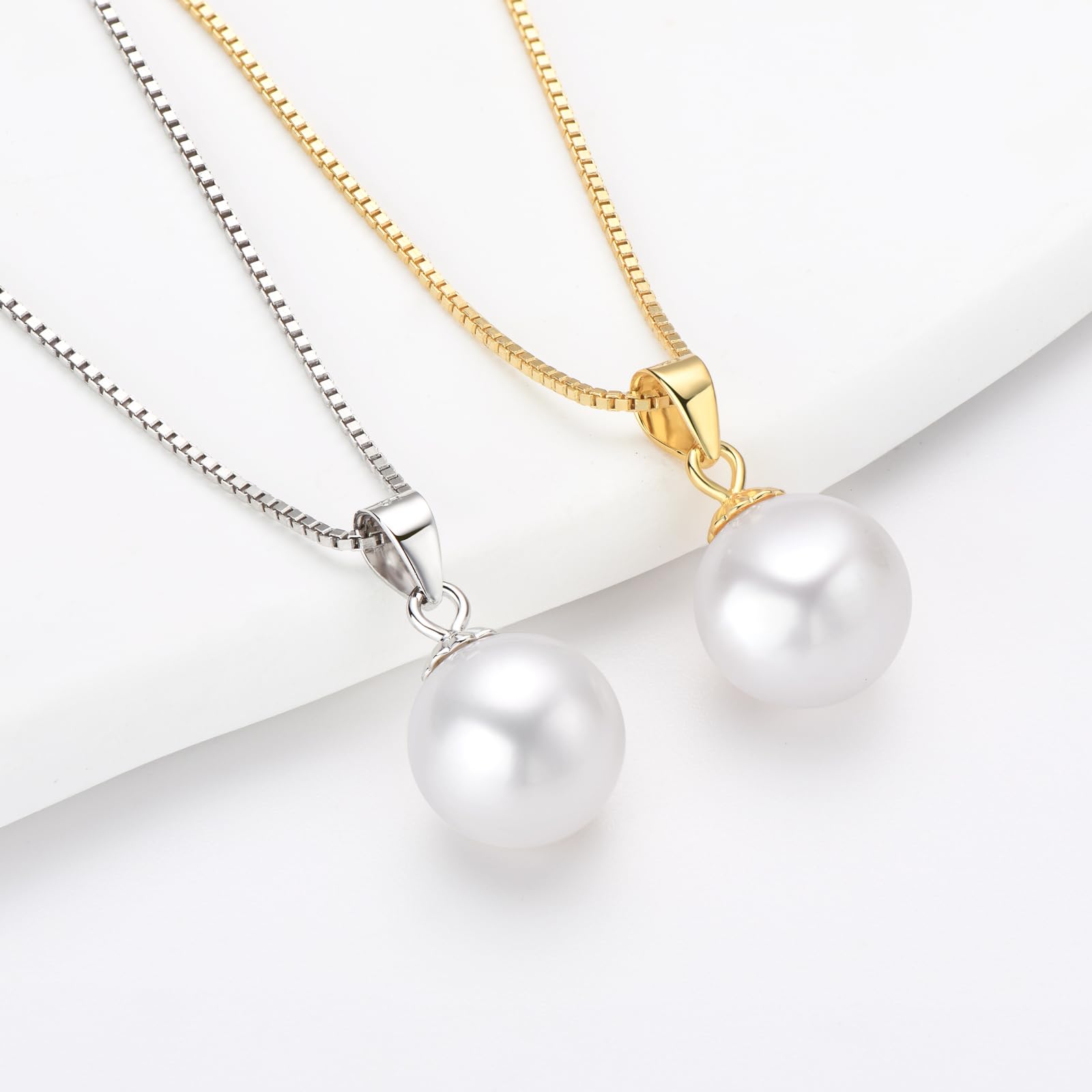 DENGGUANG Single Pearl Necklace for Women, 9-10mm Freshwater Cultured Gold Plated Pearl Pendant with Sterling Silver Chain, Anniversary Birthday Wedding Jewelry Gifts for Women