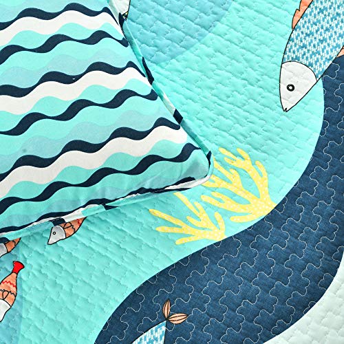 Lush Decor Sealife 2-Piece Quilt Set, Twin, Blue