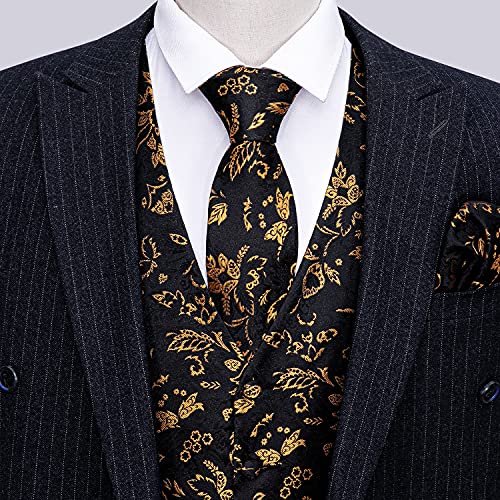 Barry.Wang Mens Blue Vest Paisley Flower Formal/Leisure Silk Waistcoat Tie Set 5PCS Wedding Tuxedo