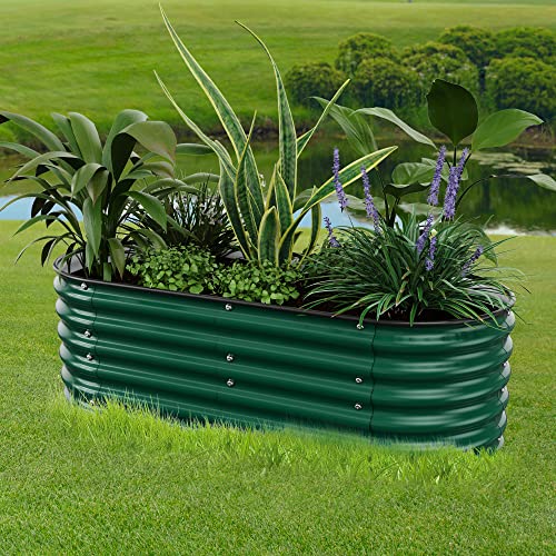 Nossta Round Raised Garden Beds, 42''x42''x17''Outdoor Galvanized Garden Planter Box for Vegetable Fruits Flower Herb (Deep Green)