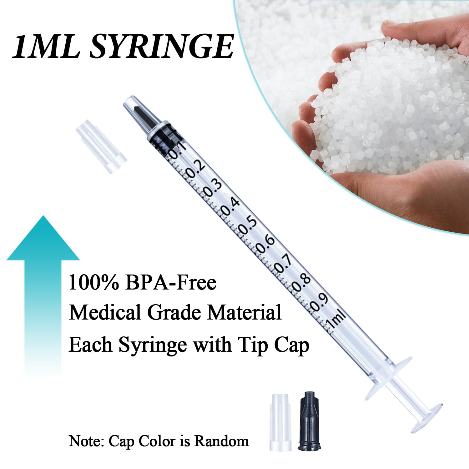 1ml Syringes with Cap, Luer Slip Tip, Whole Pack Bulk Sterile Sealed, No Needle