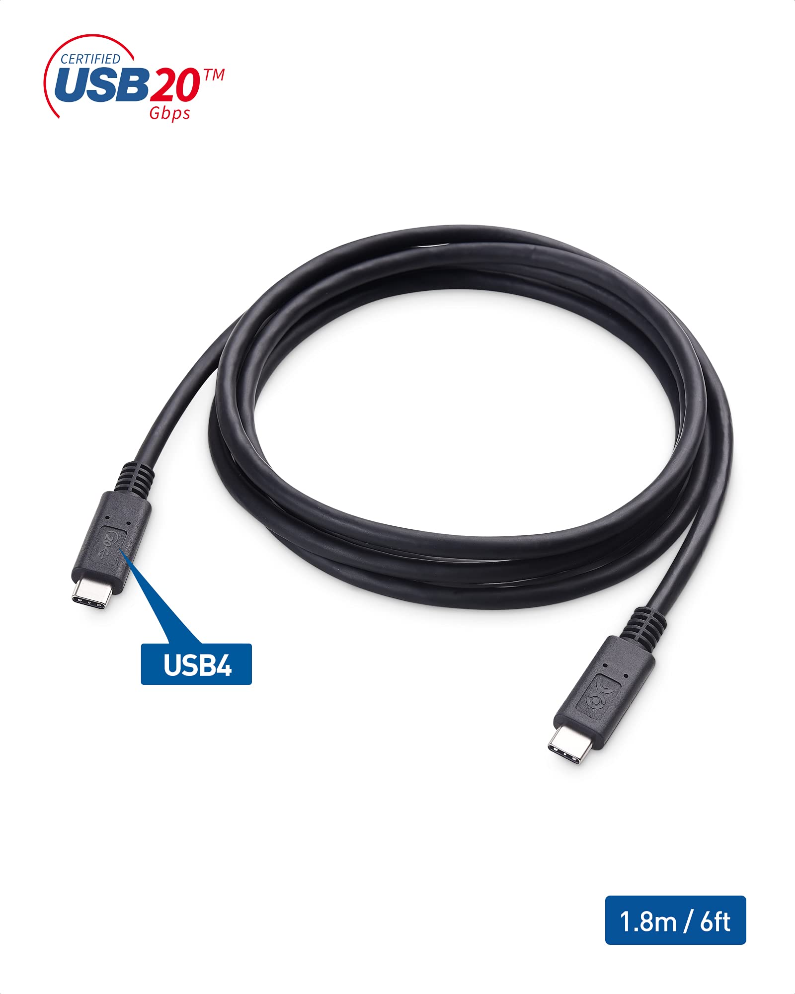 Cable Matters [USB-IF Certified] USB4 Cable/USB 4 Cable 6 ft with 20Gbps Data, 8K Video & 100W Charging, Compatible with Thunderbolt 4, for iPhone 16/15 Pro Max Plus, MacBook, XPS, Surface Pro