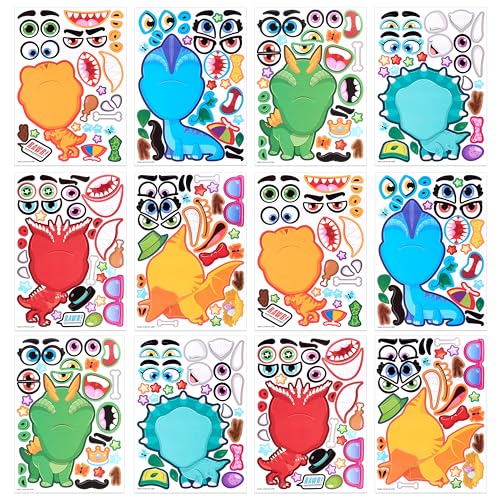 JOYIN 24 PCS 6"x 9" Make a face Stickers for Kids, Make Your Own Animal Dinosaur and Match Sticker Sheets with Dinosaur and Fantasy Animals Kids Crafts Party Favors Goodie Bags Stuffers for Kids