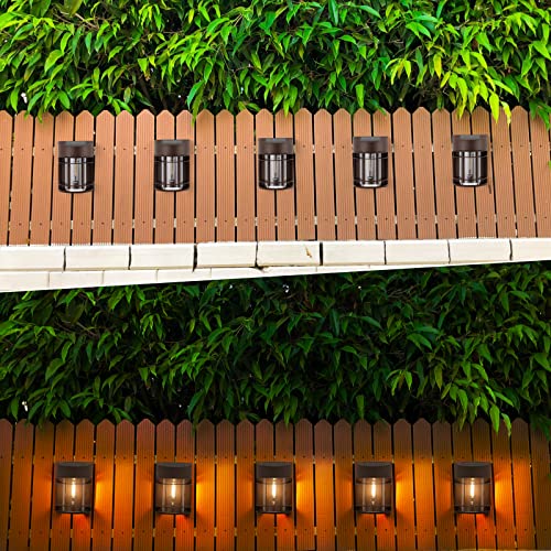 Mancra Solar Fence Lights Outdoor, 6 Pack Solar Deck Lights LED Filament Bulb Solar Wall Lights Waterproof Patio Decor for Porch Backyard Yard Garden, 3000K