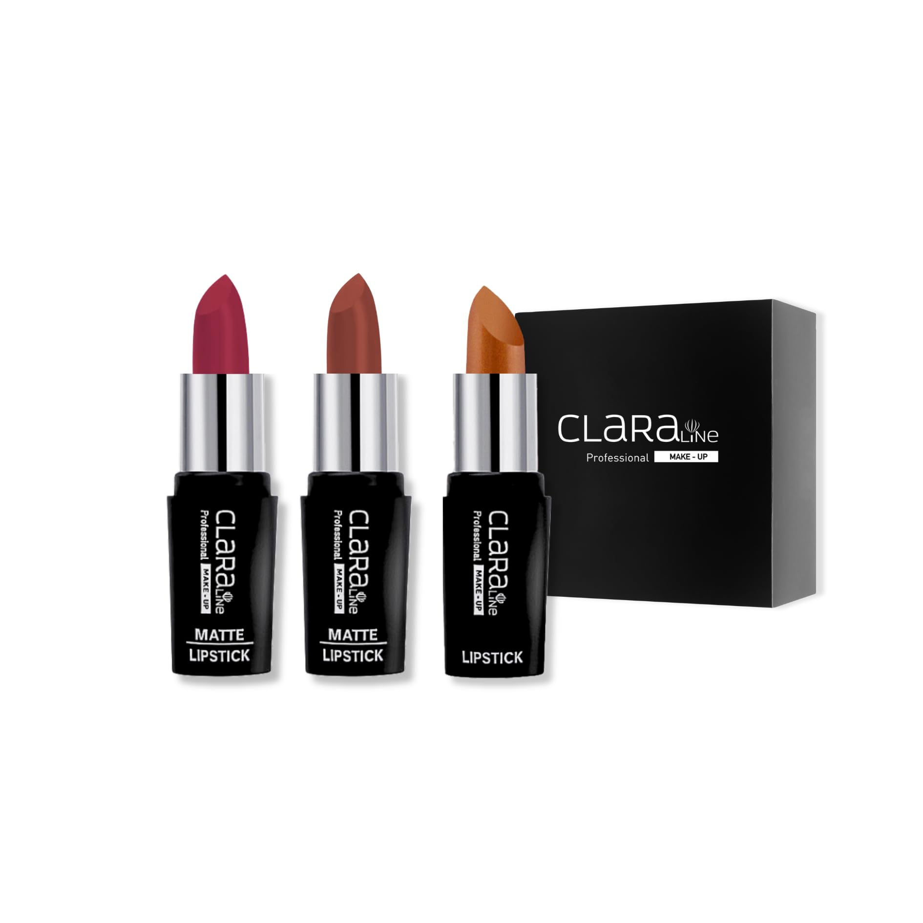 Claraline Matte Lipstick Makeup Set for Women, 3 Pcs, Honey, Fashionable Colors, Paraben Free, Non-Sticky, Long Lasting Wear, Gift Set