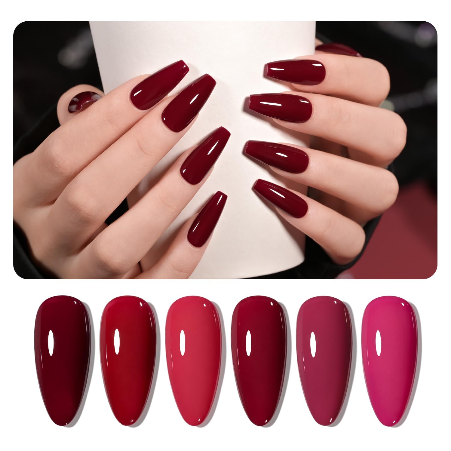 GAOY Berry Collection Gel Nail Polish for Christmas Nails, Hot Pink Burgundy Red Cherry Magenta Nails Gel Polish Kit for Salon Gel Manicure and Nail Art DIY at Home