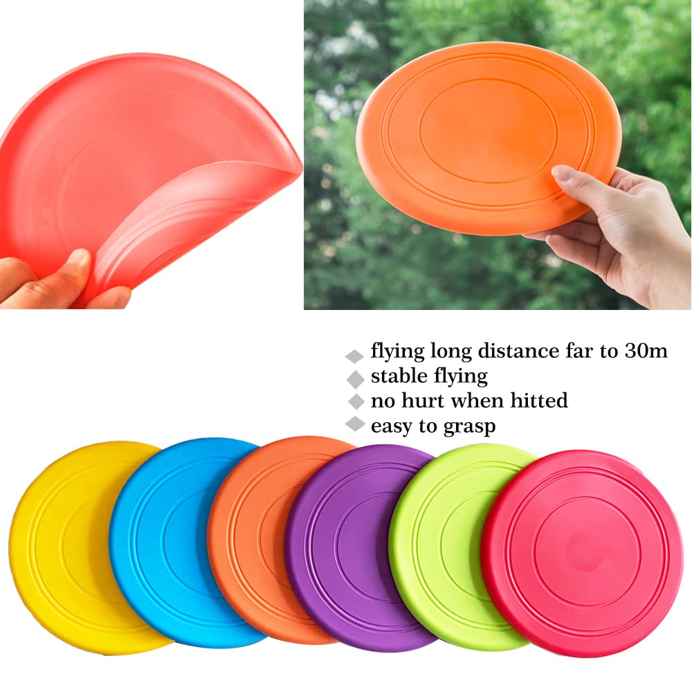 SUHEEUS Kids Flying Disc Toy Outdoor Playing Lawn Game Disk Flyer for Kindergarten Teaching Soft Silicone Colorful 6 Pack Bulk Set…