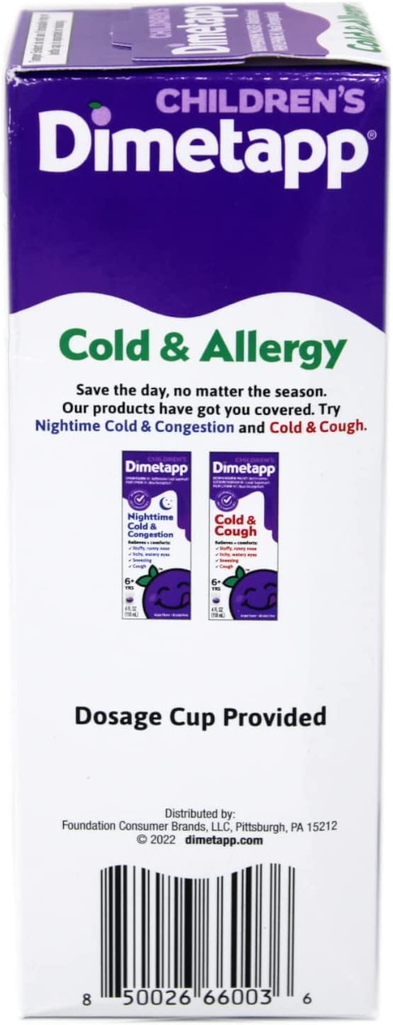 Children’s Dimetapp® Cold & Allergy Liquid – Grape Flavor, Alcohol-Free, 8 fl oz - 3 Pack