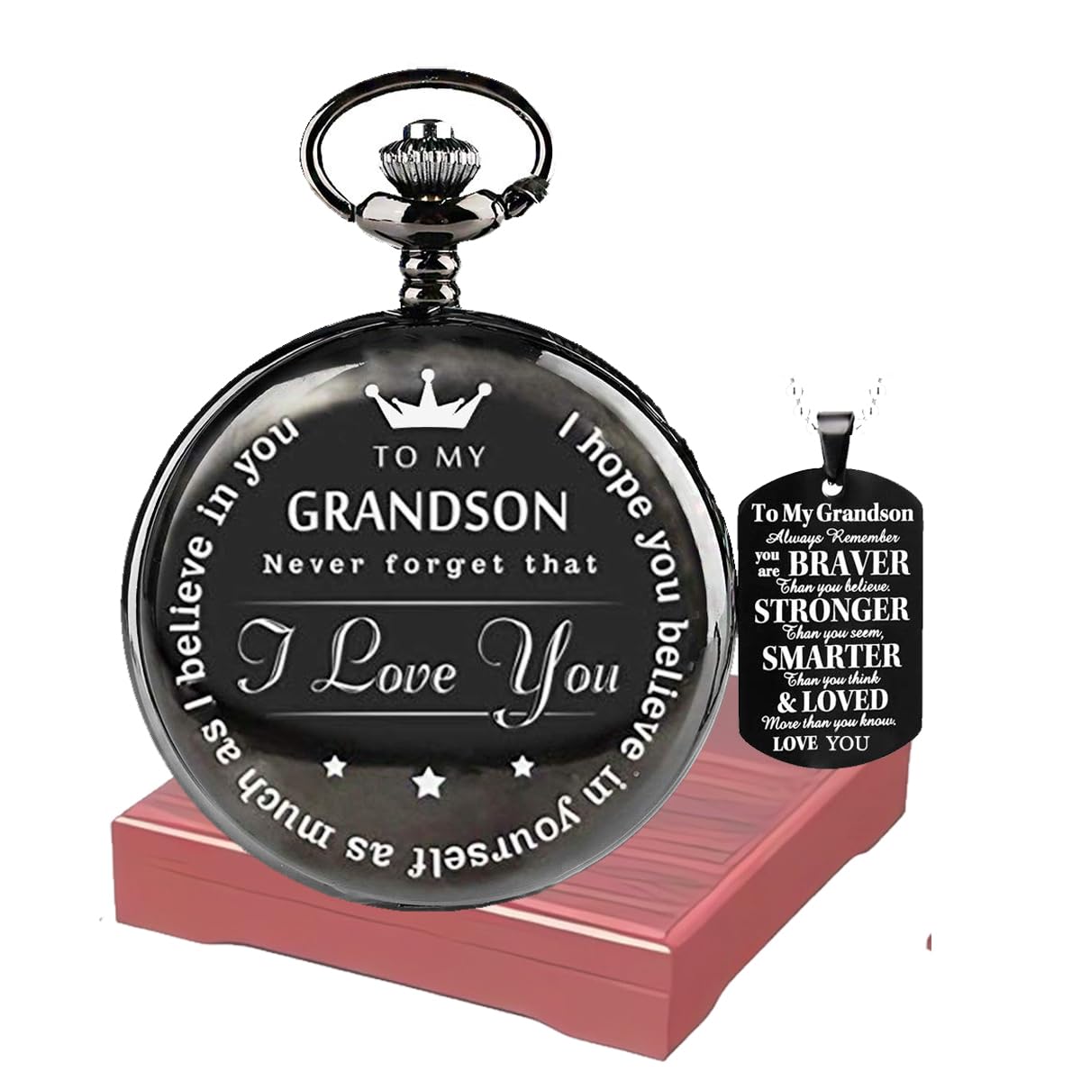 Udaney to My Grandson Pocket Watch and Keychain Set from Grandpa/Grandma Christmas/Birthday Gifts for Grandson