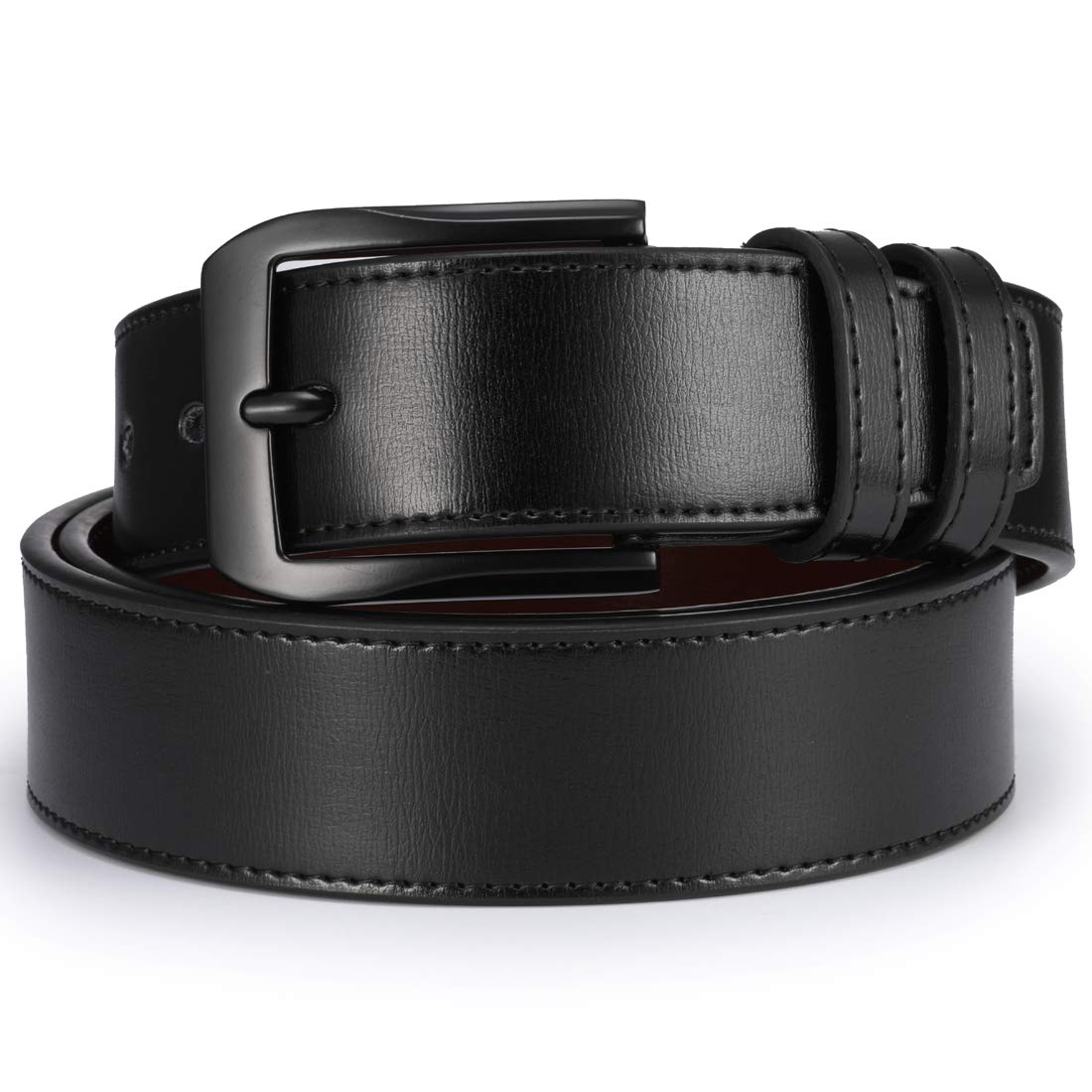 beltox fine Men’s Casual Leather Jeans Belts 1 1/2” Wide 4MM Thick Alloy Prong Buckle Work Dress Belt for Men（Black Belt with Black Buckle，48-50）