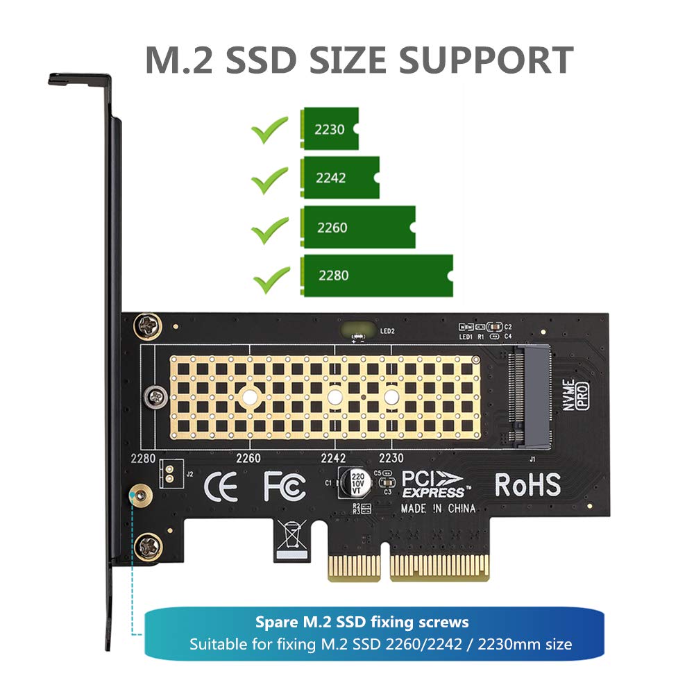 M.2 NVME to PCIe 3.0 x4 Adapter with Aluminum Heatsink Solution
